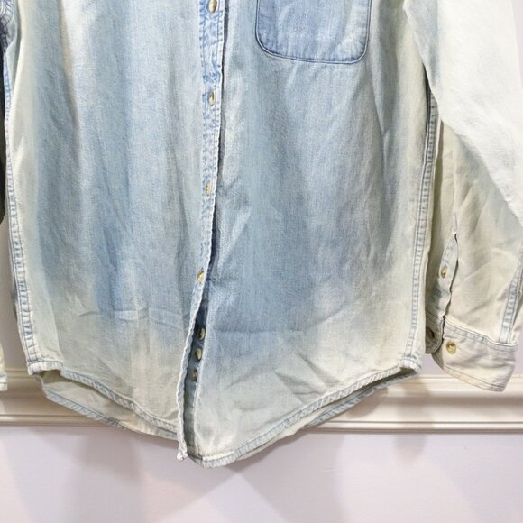 EDDIE BAUER VTG 90s Y2K DENIM JEAN COTTON BUTTON DOWN CASUAL SHIRT WOMENs SZ M - Picture 2 of 6